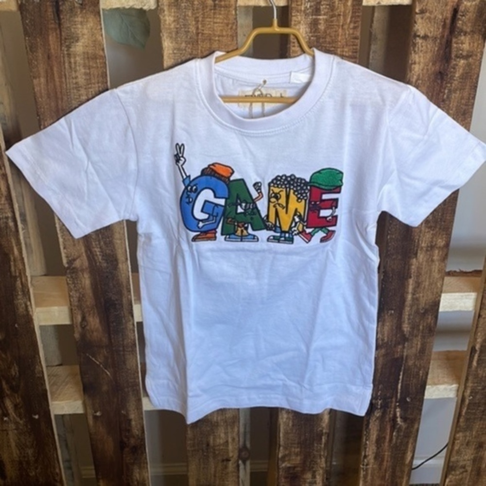 FWRD Denim shirt game embroidered white tee casual NWT cotton shirt